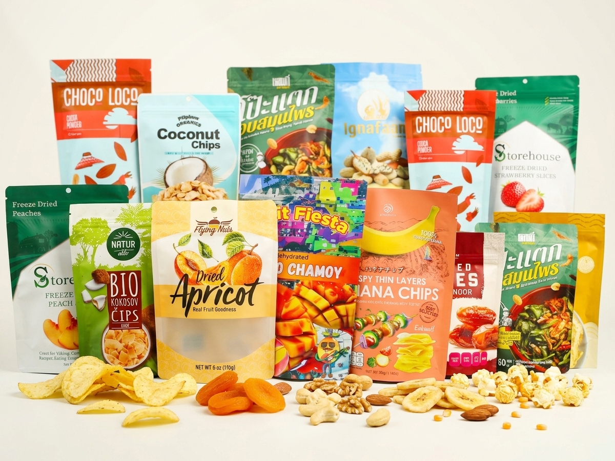 Food packaging application scene with window stand-up bags