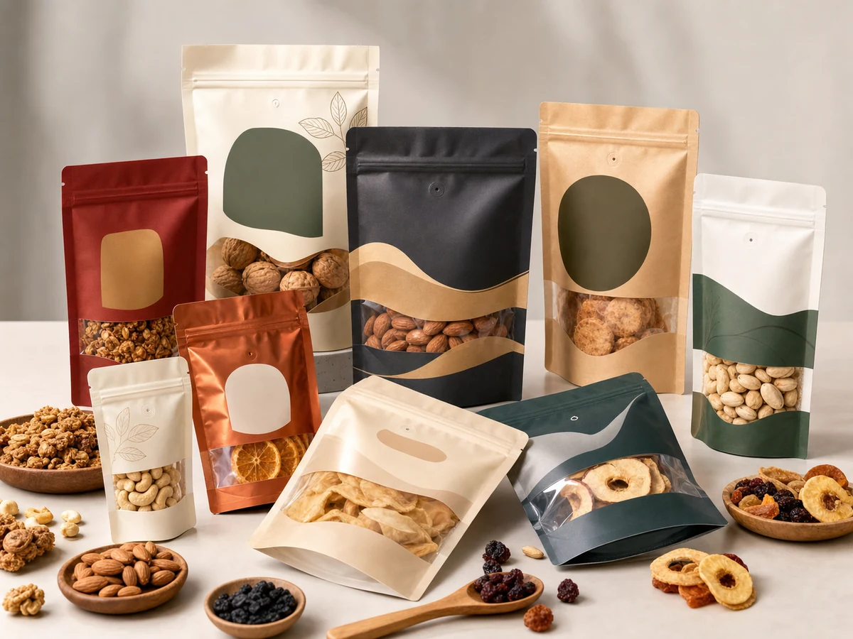 Food packaging pouches for supermarket shelf and e-commerce sales